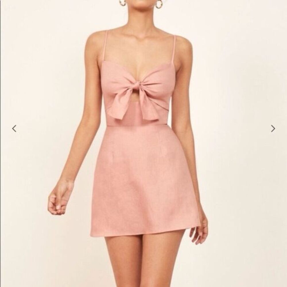 Reformation Sullivan Dress linen blush pink front tie size 12